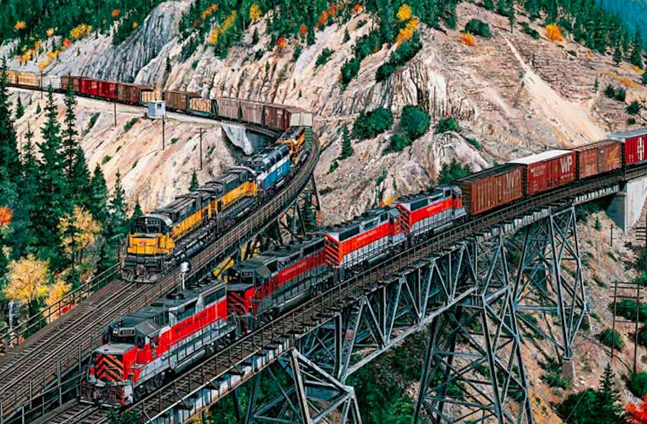 Spotkanie pociągów na szczycie górskim puzzle online
