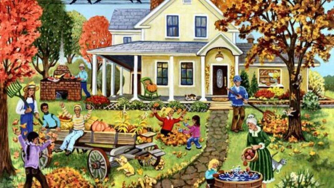 Rodzina dobrze się bawi jesienią puzzle online