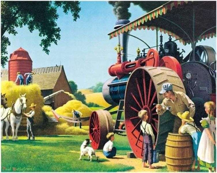 Dzieci odwiedzają tatę na farmie puzzle online