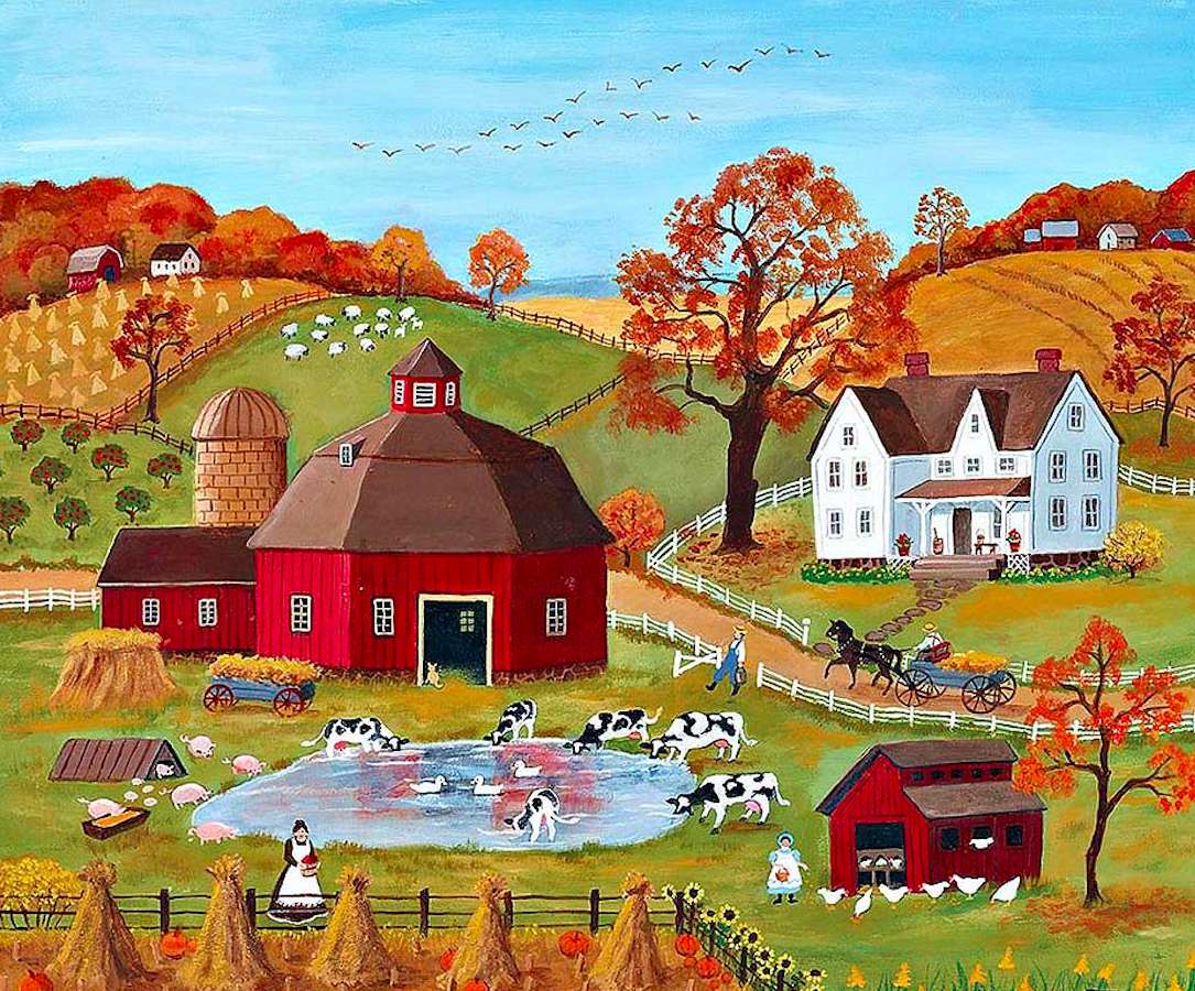 Jesienny krajobraz wsi po zbiorach puzzle online