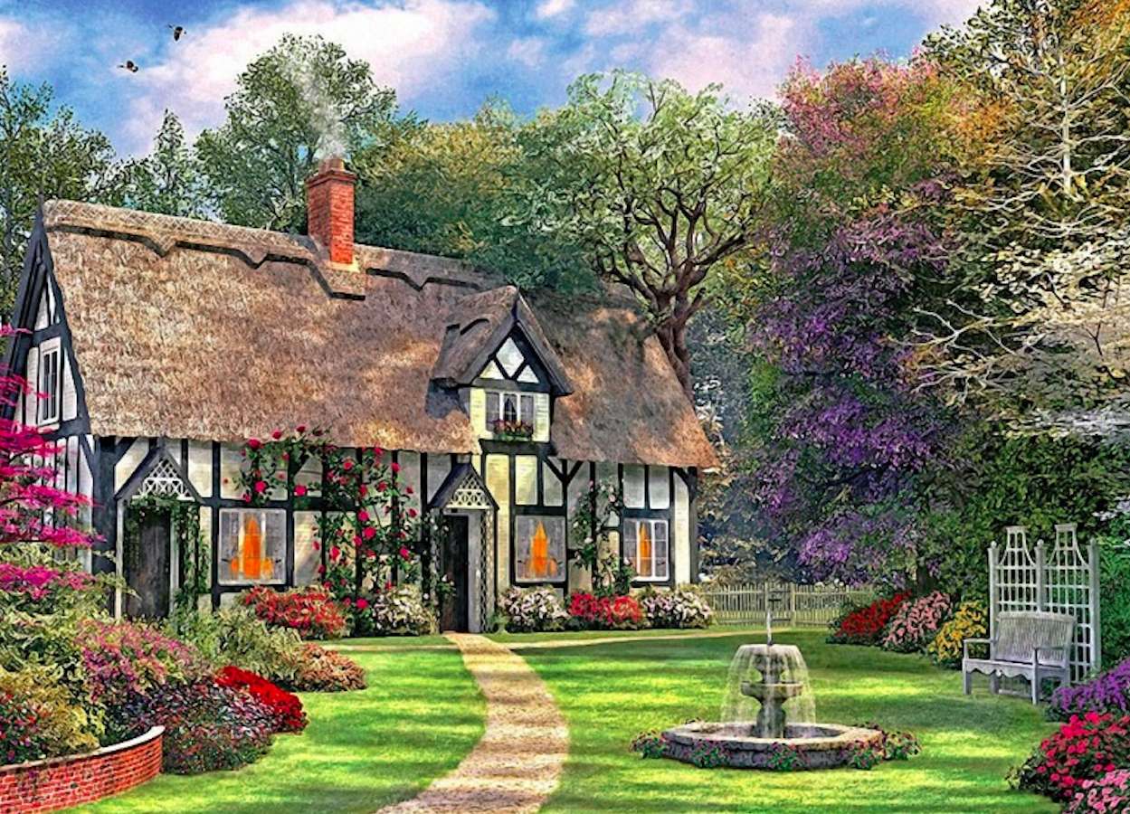 Fontanna w pięknym ogrodzie puzzle online
