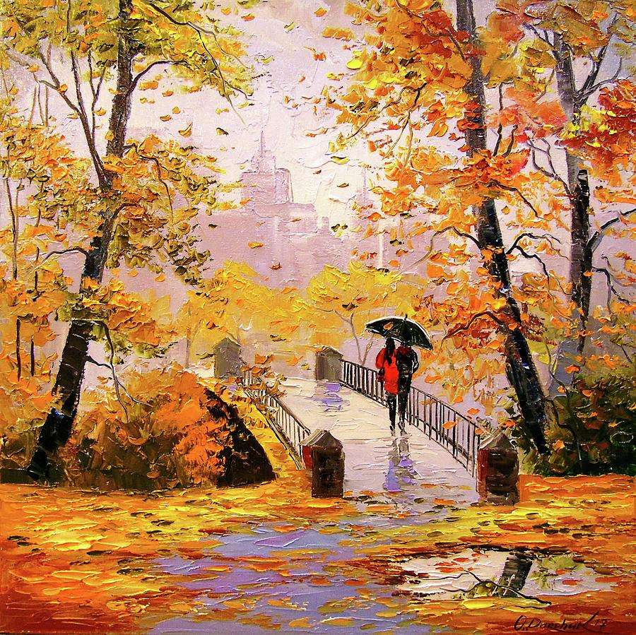 Malarstwo Jesienny spacer w deszczu puzzle online