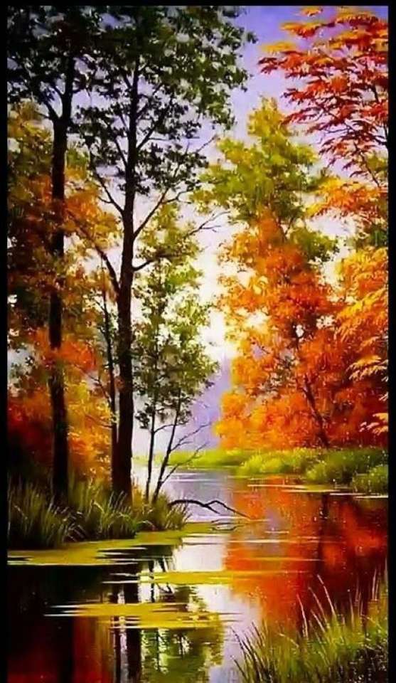 Malowanie jesieni nad rzeką puzzle online