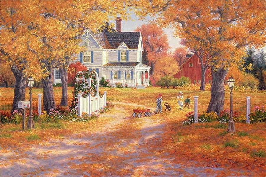 Malowanie złotej jesieni na wsi puzzle online
