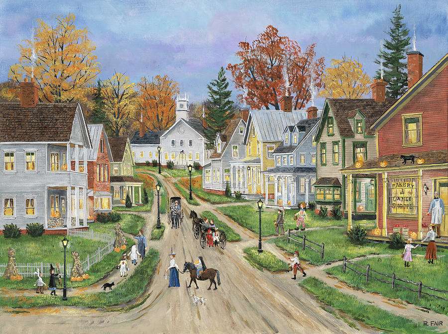 Malowanie jesieni w małym miasteczku puzzle online