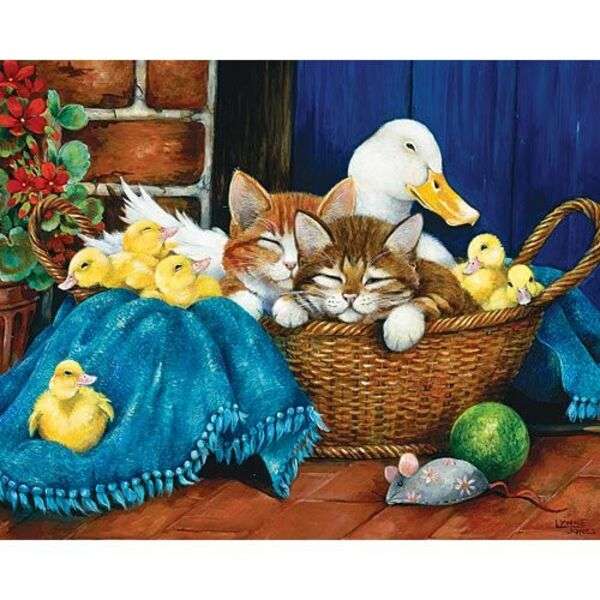 Kocięta śpią z kaczuszkami #244 puzzle online