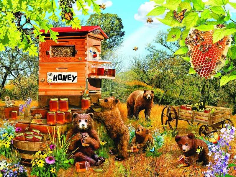 Niedźwiadki midowe łasuchy kontra pszczółki puzzle online