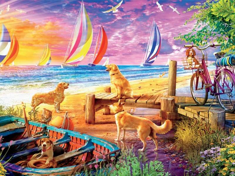 Szczęśliwe psiaki nad brzegiem morza:) puzzle online
