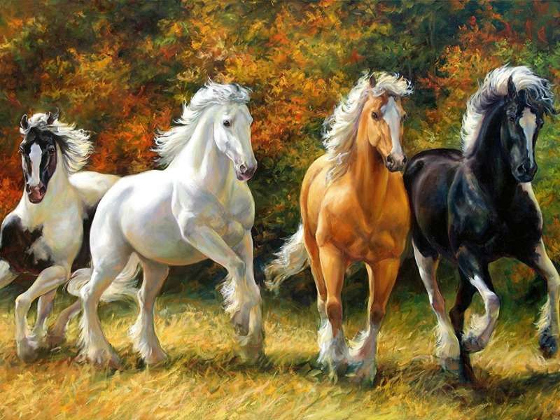 Konie na jesiennej łące-ich piękno zachwyca puzzle