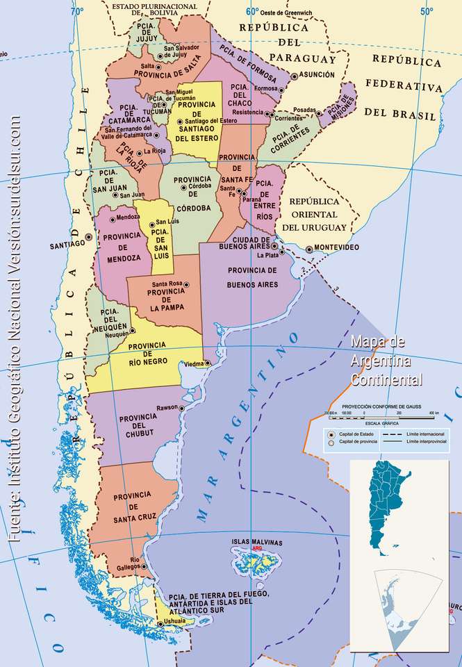 Mapa Republiki Argentyny puzzle online