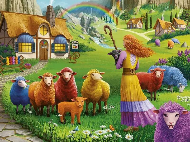 Pastereczka, przędzarka wełny i jej stado puzzle online