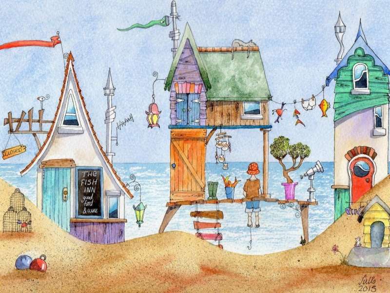 Wesoły domek wędkarza na plaży puzzle online