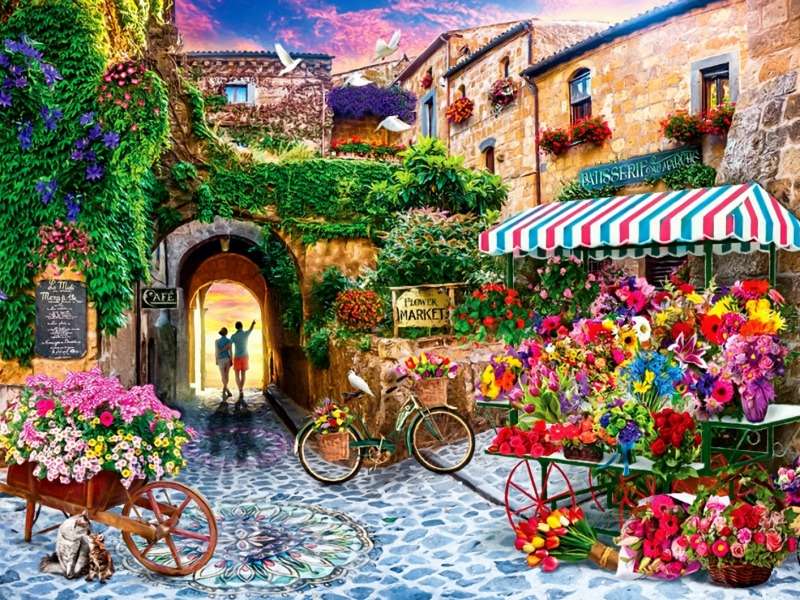 Prze-urocza piękna kwiaciarnia w małej uliczce puzzle online