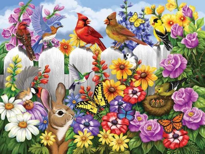 Ogrodowe ploteczki wśród pięknych kwiatów:) puzzle online