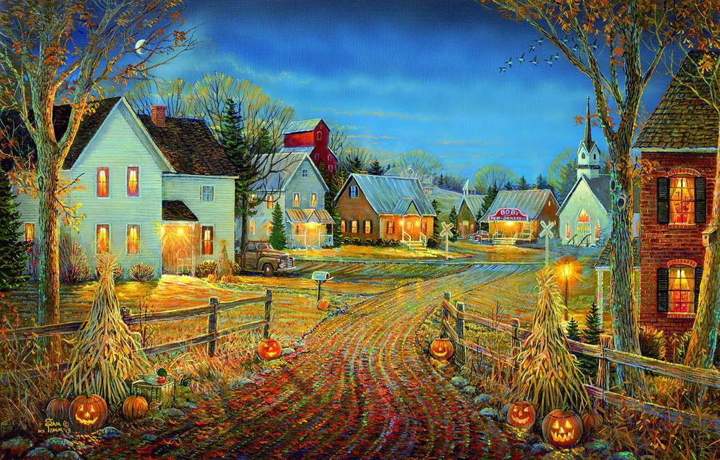 Jesienny krajobraz wieczorem puzzle online