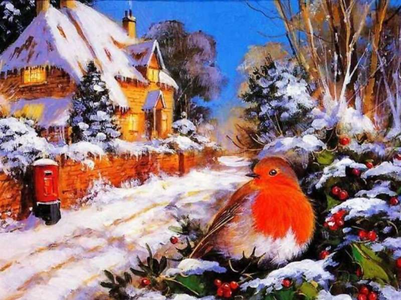 Rudzik -Uroczy zimowy ptaszek puzzle online