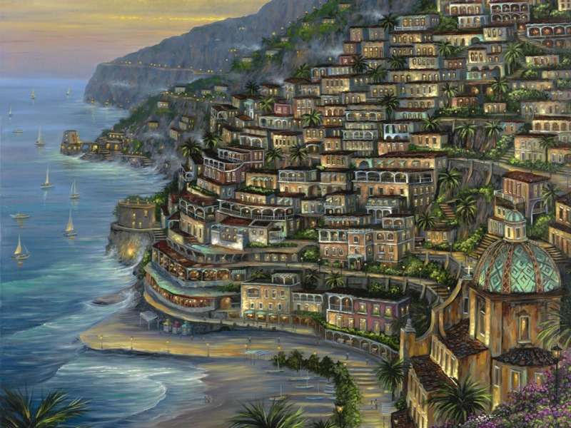 Italy-Lights on Positano-Włochy-Światła w Positano puzzle online