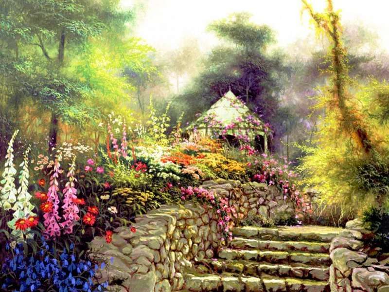 Urocza altanka w pięknym ogrodzie puzzle online