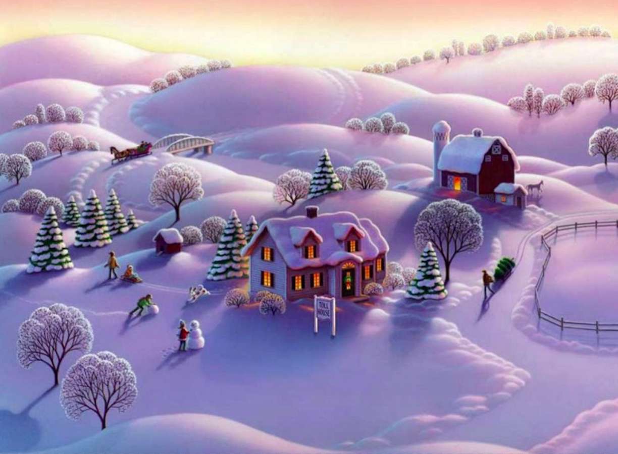 Winter Farm -Zimowa piękny widok puzzle online