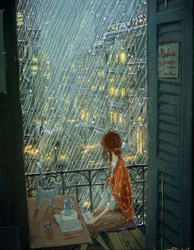 miasto w deszczu widziane z balkonu puzzle online