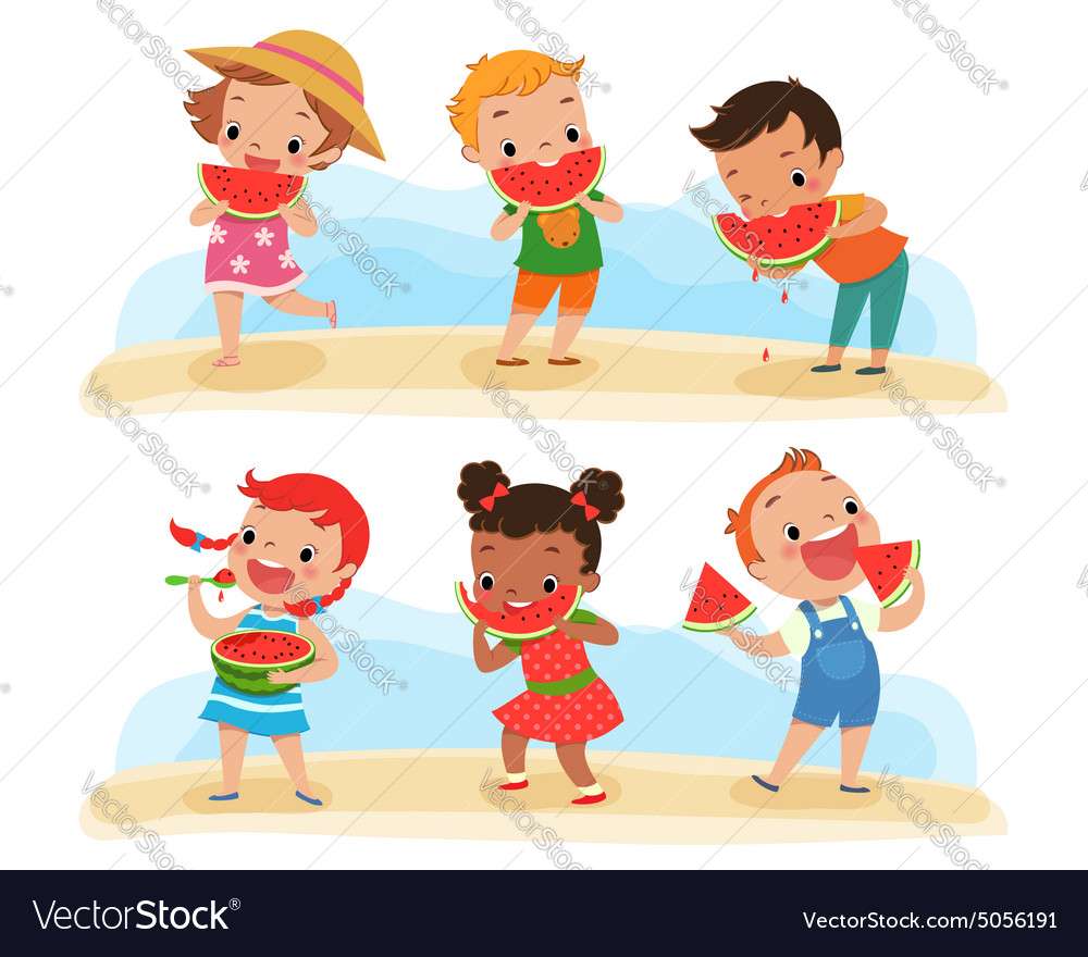 Set of children with watermelon puzzle puzzle online