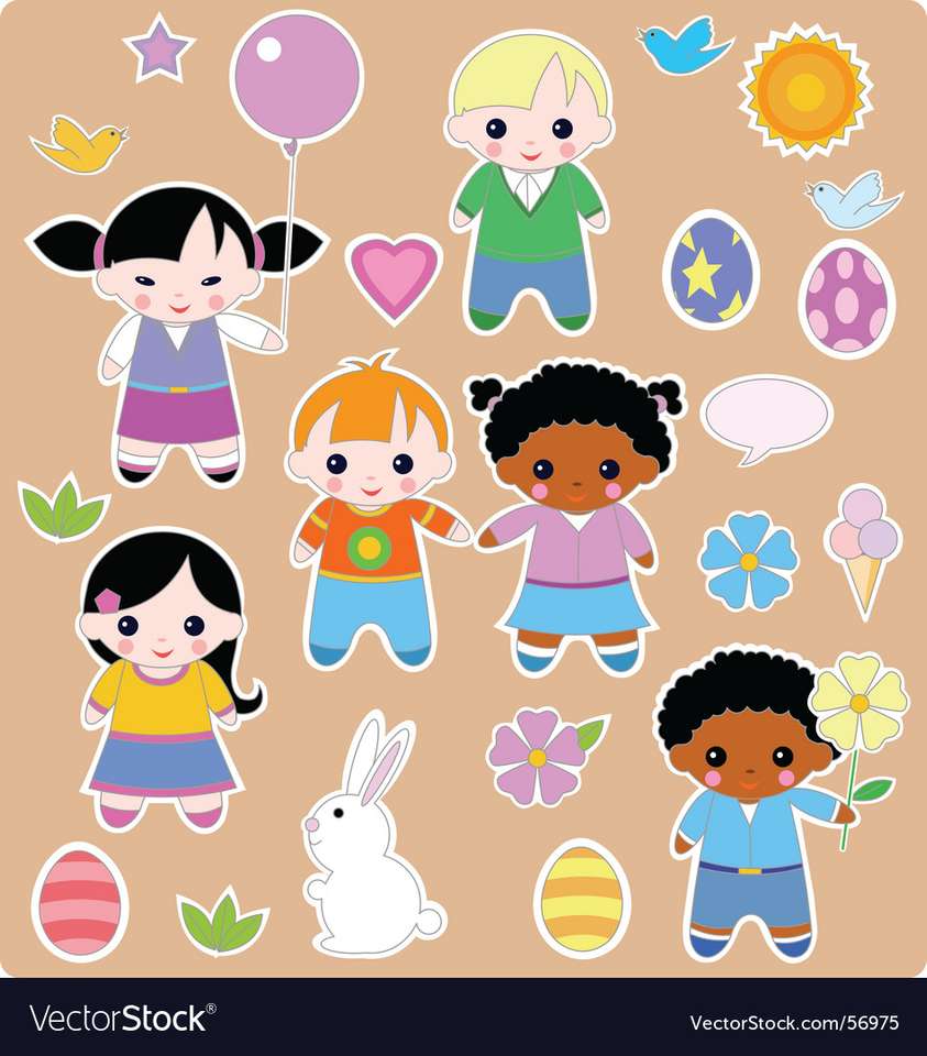 Children spring set vector image puzzle factory puzzle online