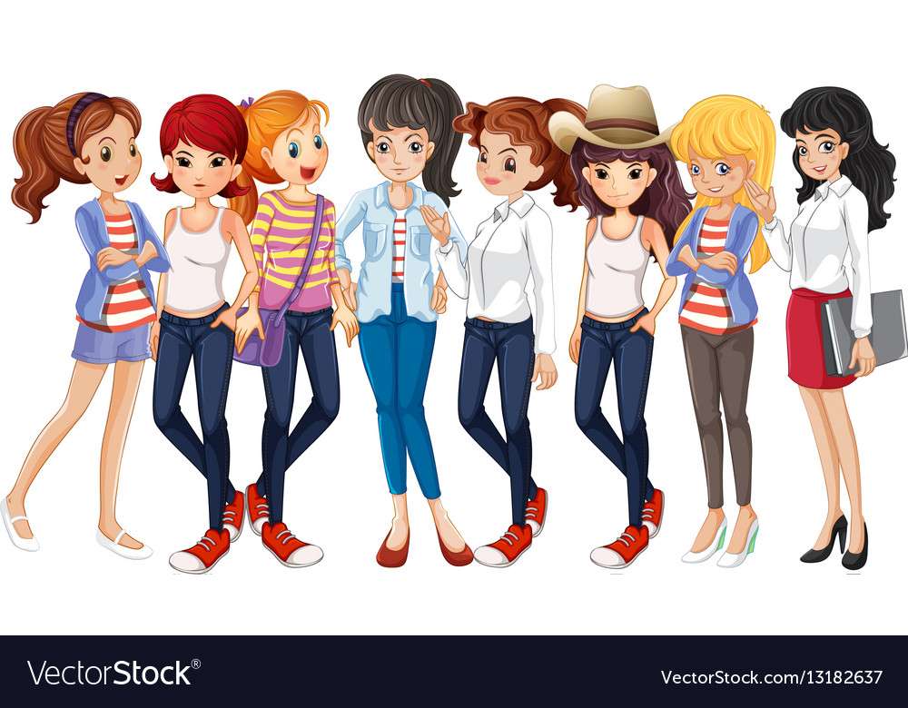 Girls in blue jeans vector image puzzle online