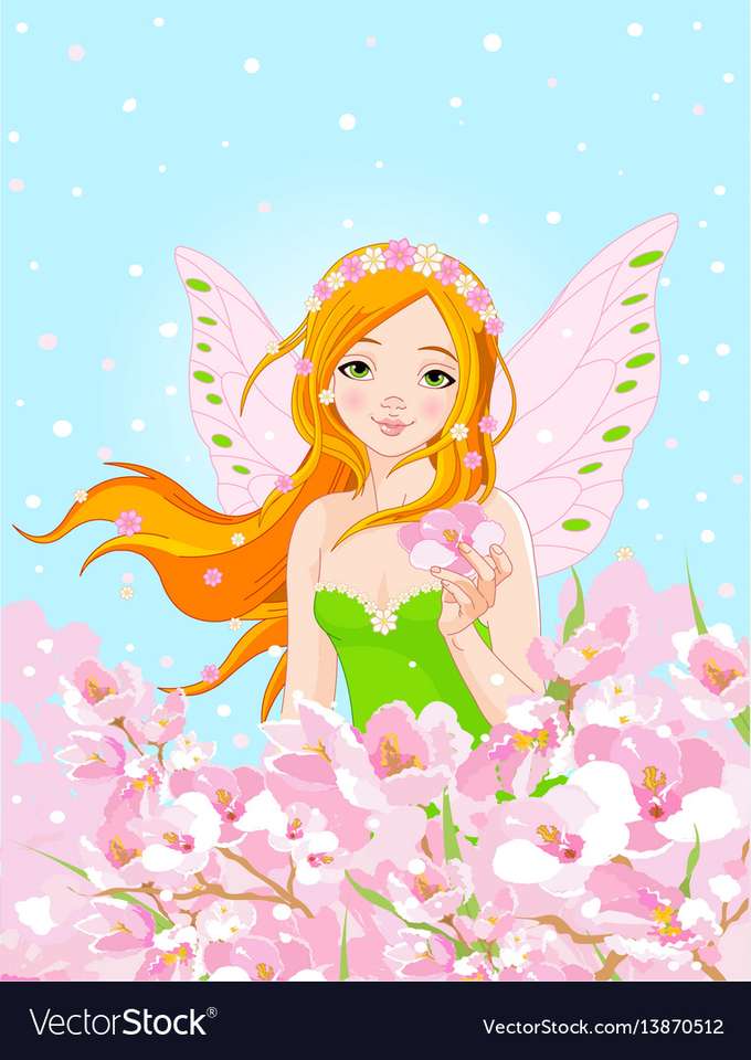 Spring fairy and blossom flowers vector image puzzle online