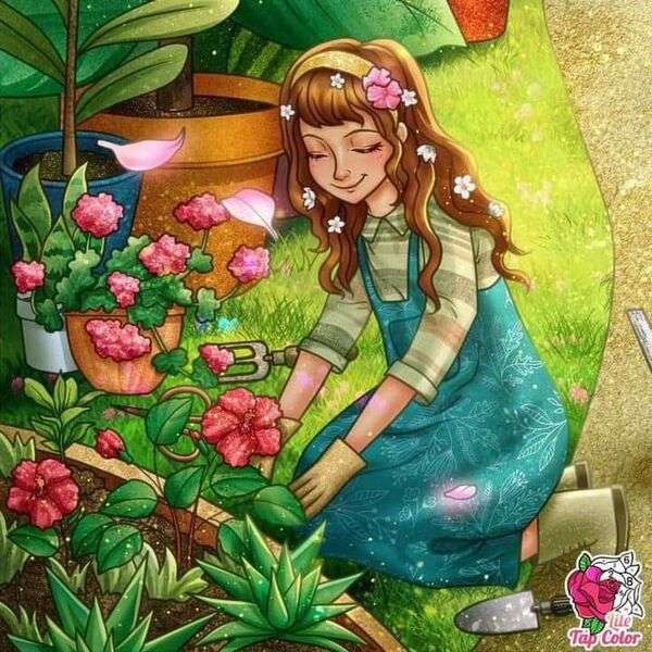 Dziewczyna sadząca kwiaty puzzle online