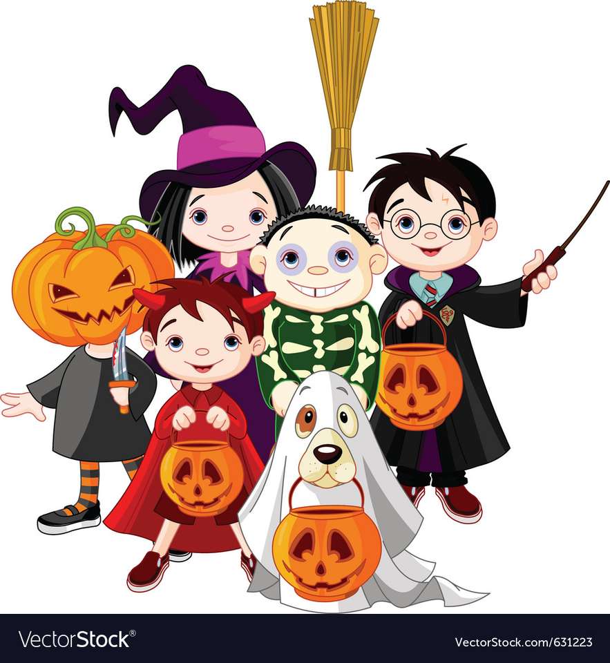 Halloweenowe dzieci sztuczki lub leczenie w wektorze ima puzzle online
