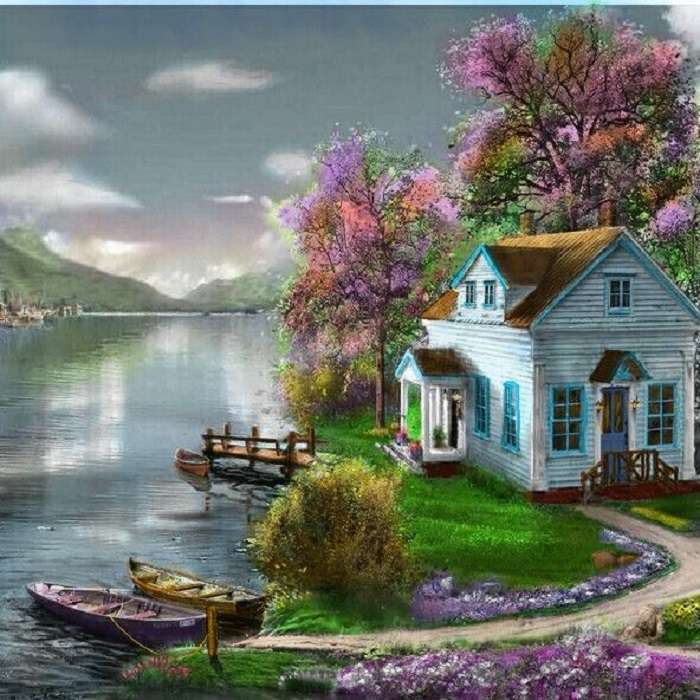 Mały domek nad jeziorem puzzle online