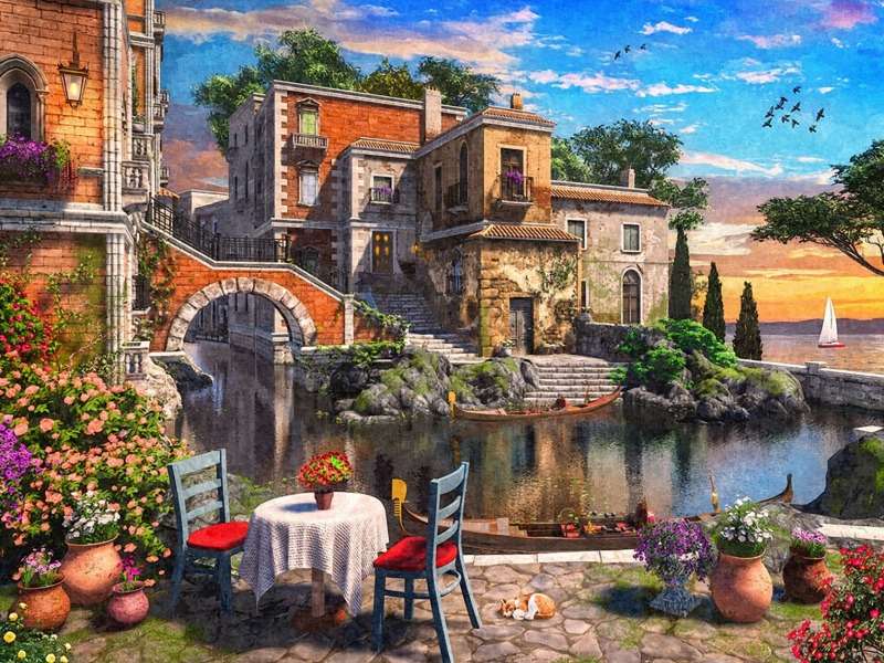 Toskania-Piekne domy, taras nad zatoką puzzle online