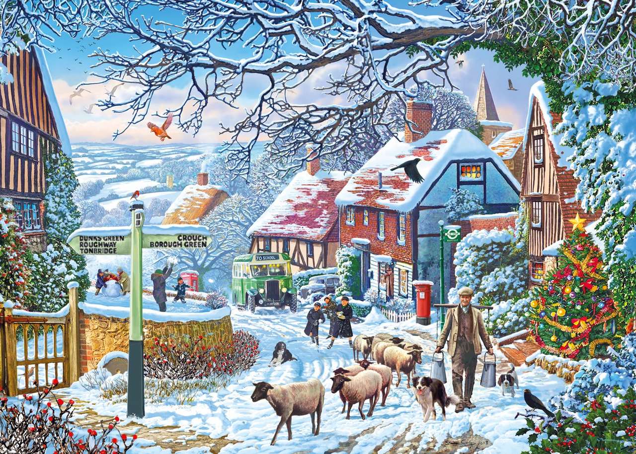 zaśnieżona wioska zbliża się do świąt puzzle online