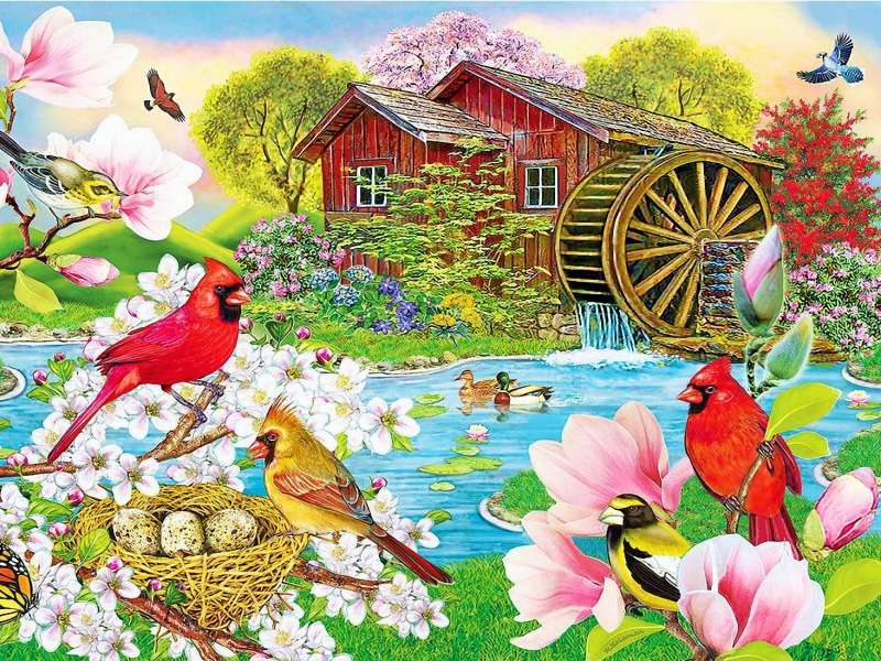 Wiosna i nowe życie przy stawie młyńskim puzzle online