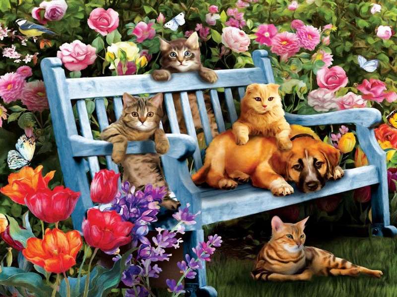Ogrodowe piękno i, kwiatki''cztero łapki:) puzzle online