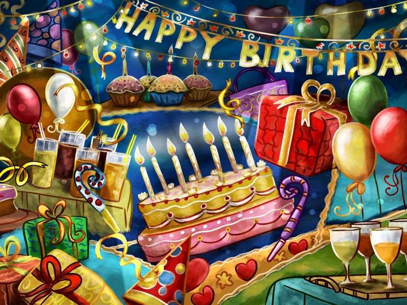 Birthday Cake and Gifts-Gdy się ma 7 lat puzzle online