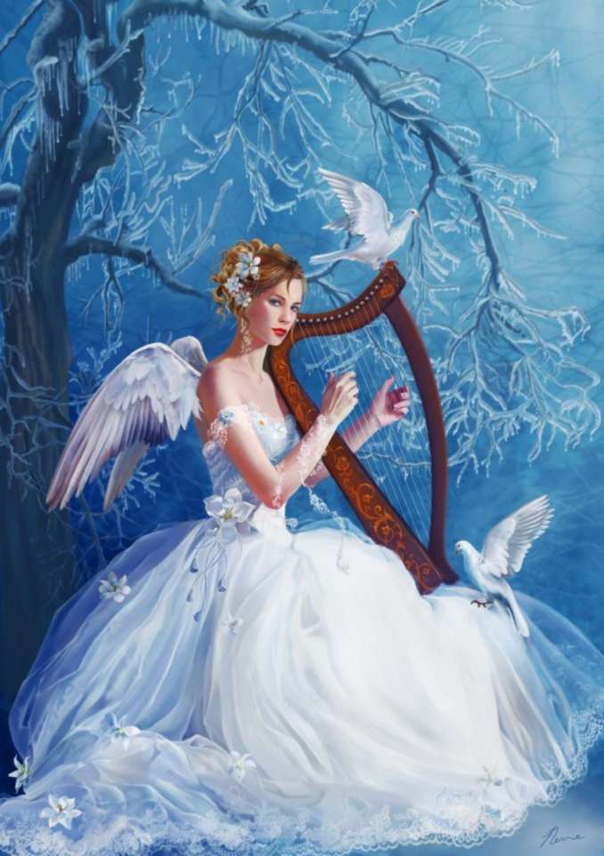 piękny anioł grający na harfie puzzle online