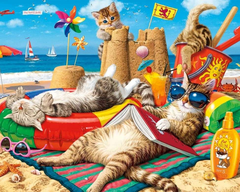 Obrazek. Koty na plaży puzzle online