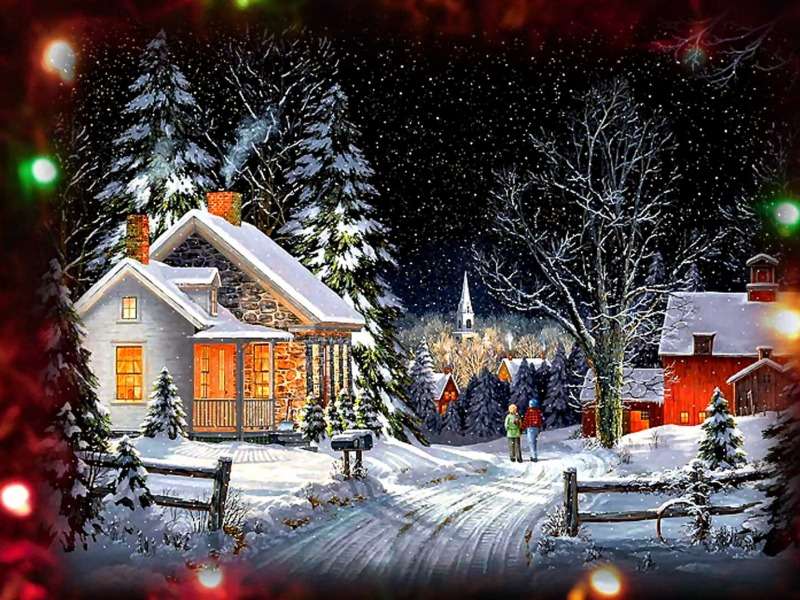 Piękny romantyczny zimowy wieczór puzzle online
