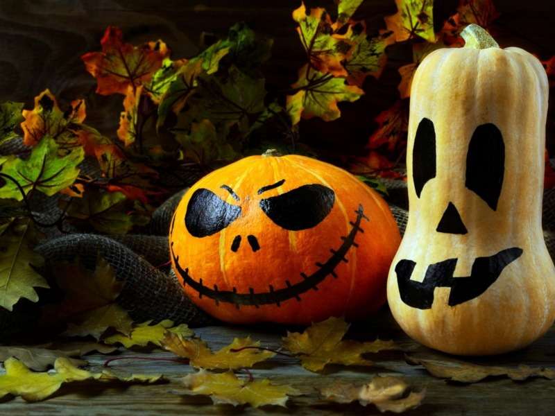 Halloween-Wystrojone dynie czekają na swój dzień: puzzle online