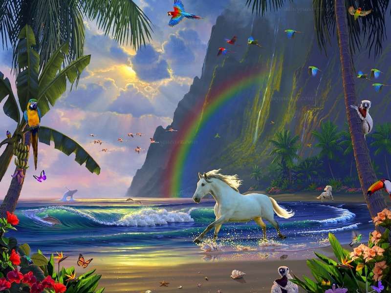 Konie i ich tropikalni przyjaciele:) puzzle online