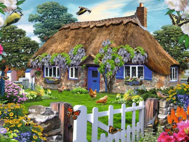 Cudowny angielski wiejski domek, jak w bajce puzzle online