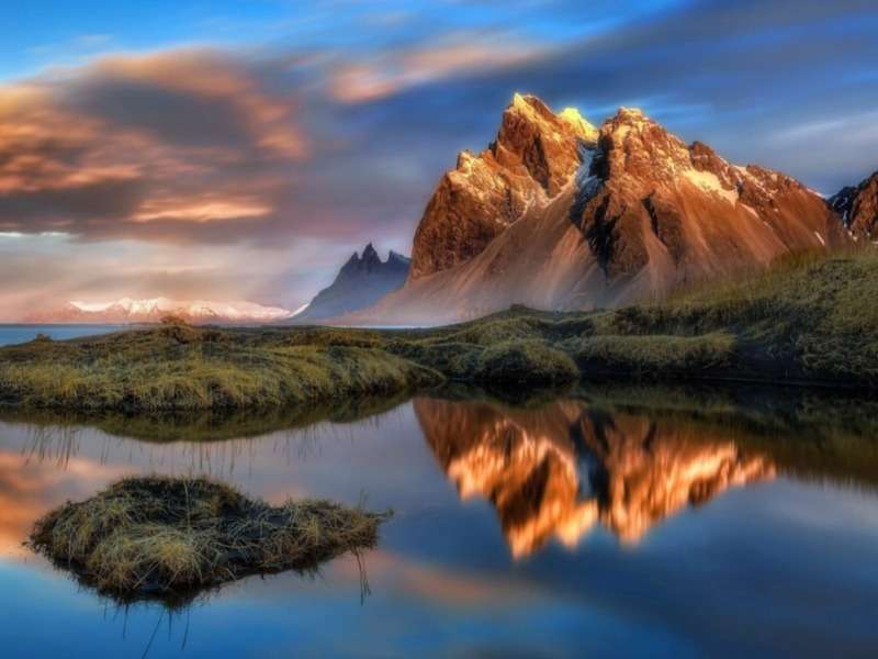 Islandia-Górski masyw przy zachodzie słońca, piekny puzzle online