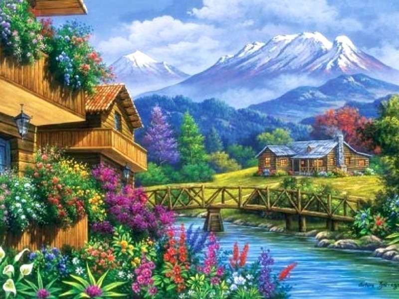 Domek z widokiem na piękne góry puzzle online