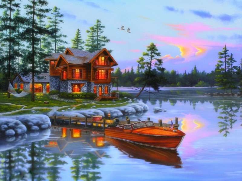 Wieczorne Piękno pustkowia nad jeziorem puzzle online