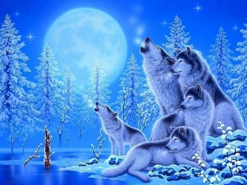 Rodzina zimowych wilków -Winter Wolves Family puzzle online
