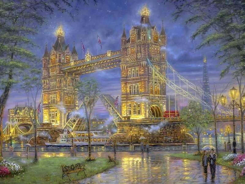 Londyn-Piękny Tower Bridge w deszczu, coś pięknego puzzle online