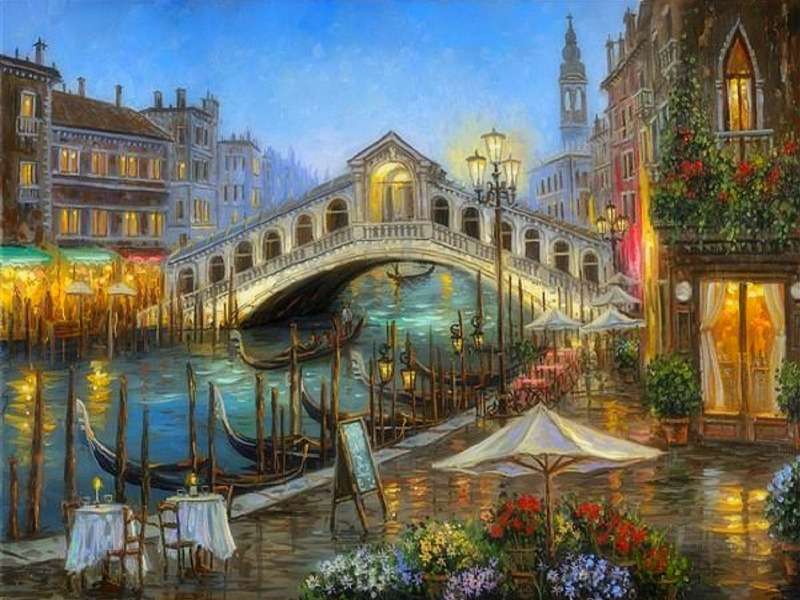 Włochy-Wencja-Most Rialto wieczorową porą puzzle online