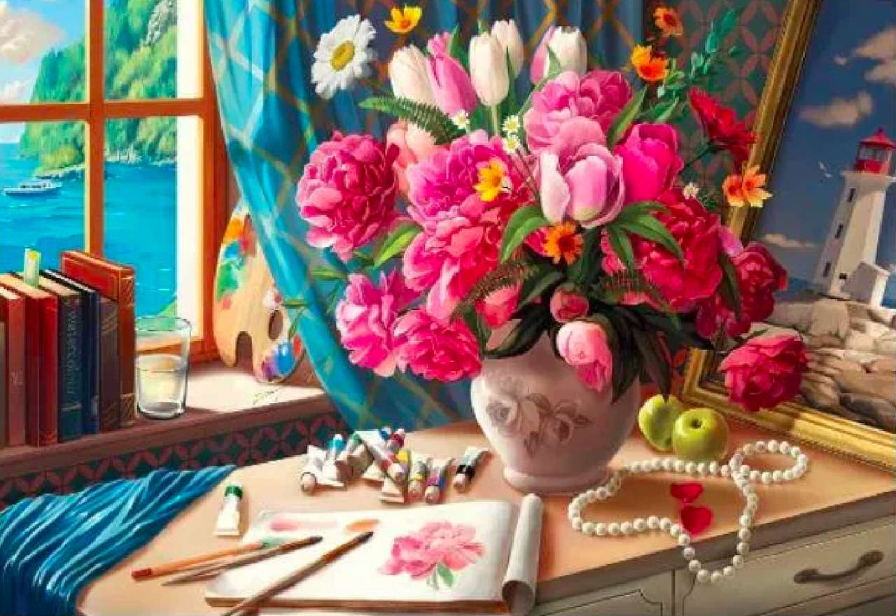 Sztuka w sztuce z kwiatami puzzle online