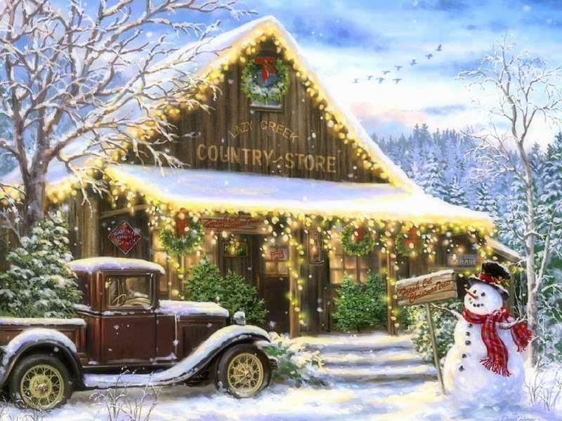Prachtig "aangeklede" Snowy Country-winkel puzzel